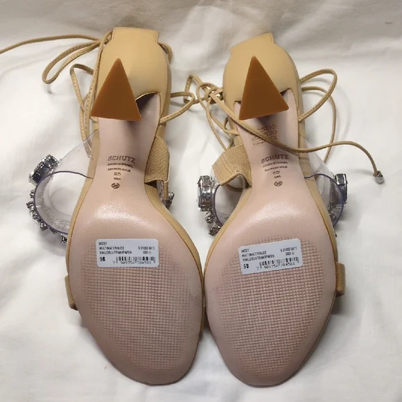 Schultz Light Nude & Rhinestone High Heel Sandals Wedding Bridal - Picture 4 of 7